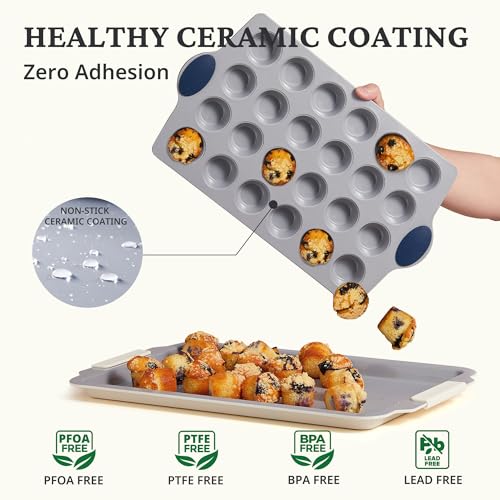 24 Cup Non Toxic Nonstick Ceramic Mini Muffin Pan & Cupcake Tin (Blue / 24 Cup Mini Muffin Pan (1 pack))