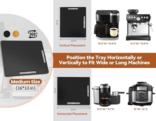 Appliance Slider for Kitchen Appliances 360° Rolling Sliding Tray for Coffee Maker Countertop (Large (16" x 13") / Black)