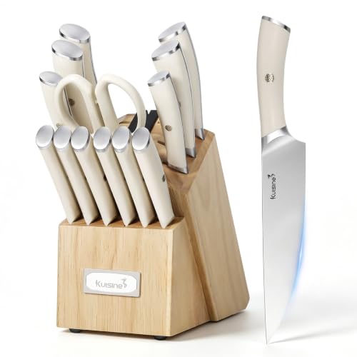 Upgraded Knife Set High Carbon Stainless Steel Super Sharp Blade Ergonomic Rivet Handle (Ivory Pro Max / 15)