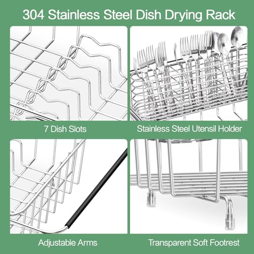 Large Dish Drainer Rack in Sink Adjustable (Medium - 14.96×11.02×5.35 Inches)