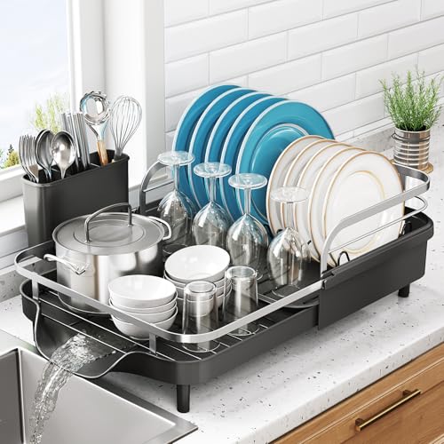 Expandable Dish Drying Rack for Kitchen Counter (Black)