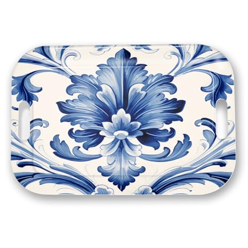 Serving Trays with Handles (Blue and White Pattern)
