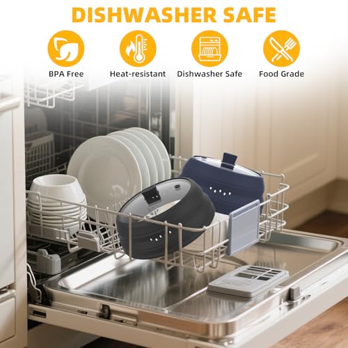 Microwave Splatter Cover Glass Cover Guard Lid with Collapsible Silicone for Food Pot Plate Cover 11.8 inch Black (BLACK / 11.8 inch)