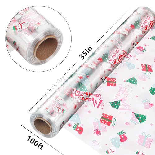 100 ft Christmas Cellophane Wrap Roll (Christmas 35in Wide x 100ft Long)