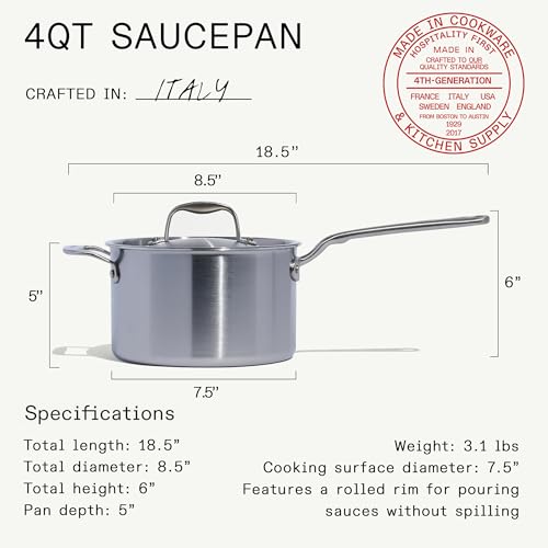Cookware 4 Quart Stainless Steel Saucepan with Lid (4 QT)