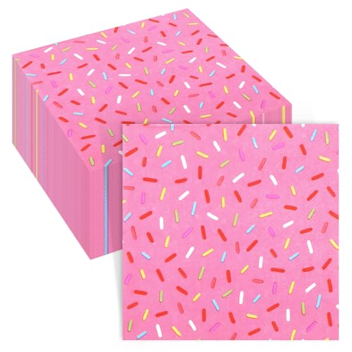 100 Pcs Sprinkles Donut Napkins Birthday Party (Pink / Donut)