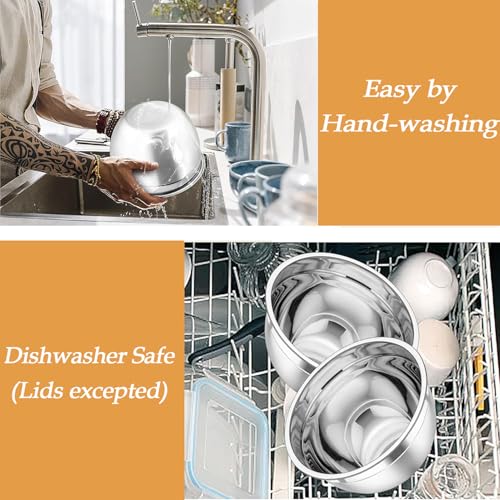 Mixing Bowls Stainless Steel Nesting Salad Bowls Set (Khaki / Airtight Lids)
