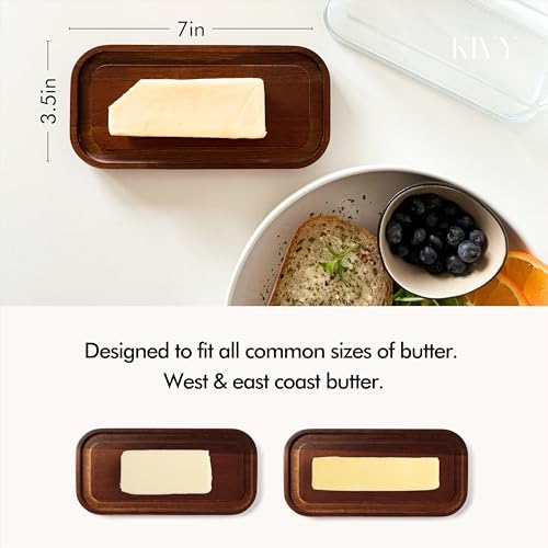 Glass butter dish with airtight lid that keeps butter soft (Glass - Acacia)