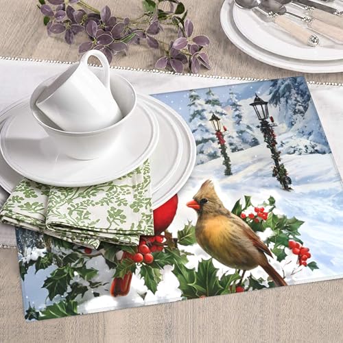 Winter Cardinal Birds Dish Drying Mat for Kitchen Counter Washable Dish Drying Racks Absorbent Reversible Microfiber Dishes Drying Pad Christmas Kitchen Accessories or Decor 16"x18" (Cardinal Birds / 16 x 18 inch)