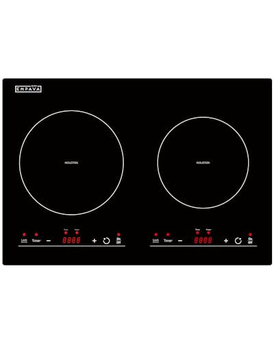 Electric Stove Induction Cooktop Horizontal with 2 Burners in Black Vitro Ceramic Smooth Surface Glass 120V (20 Inch)