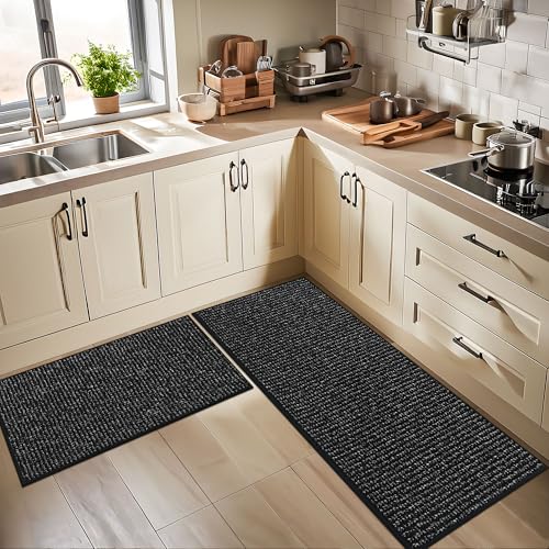Kitchen Rugs and Mats 2PCS Non (Black / 20"x32"+20"x48" (Rectangular))