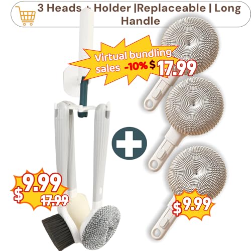 Dish Brush Set of 4 with Holder.Interchangeable Heads Kitchen Scrub Brush