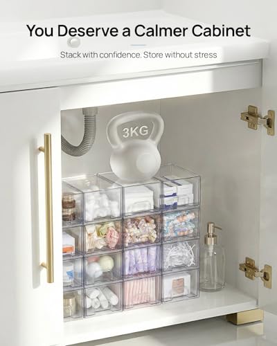 6 Pack Small Clear Stackable Storage Drawers for Desk (Small-6pack-Clear)