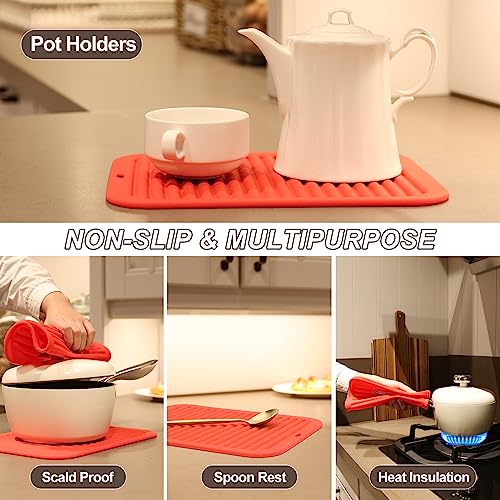 4 Pack Square Silicone Trivets (9x12in, 4 Red Rectangle)