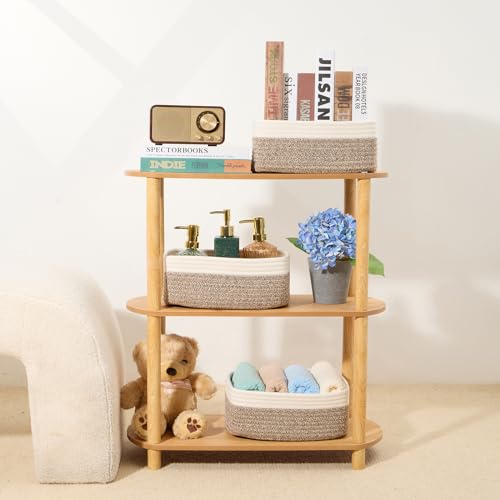 Small Storage Baskets for Organizing (3pcs-L11.5xW7.5xH4.7" / Off White/Brown)