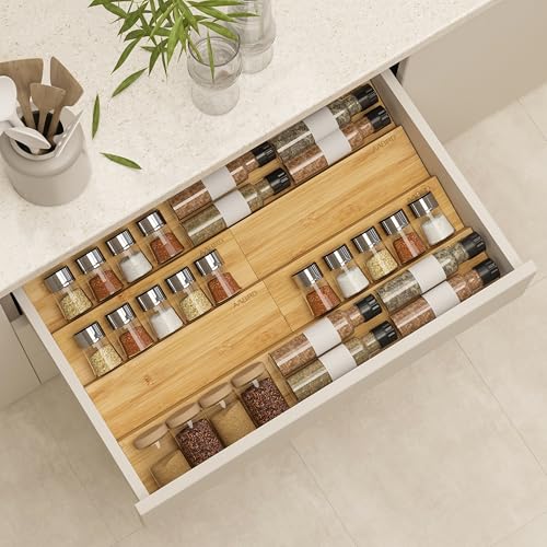 Bamboo Spice Drawer Organizer with Non (8 Pcs x 9.5'' W / Natural)