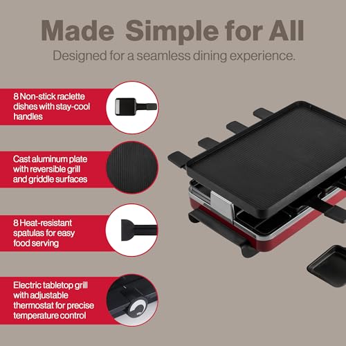 Classic Indoor Electric Raclette Grill (Reversible Aluminum Grill Plate / Red)
