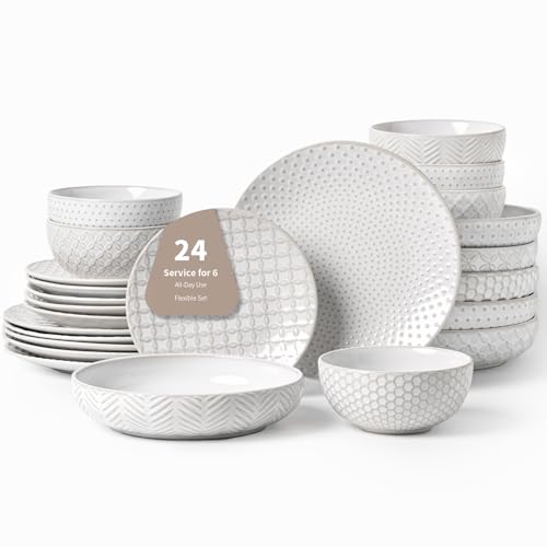 24 Piece Ceramic Dinnerware Set (White / 24Pcs (Service for 6))