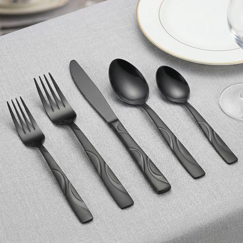 60 Piece Black Flatware Set for 12 (Black / 60-Piece)