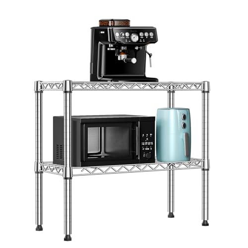 MZG 220 lbs 2 Tier Storage Rack Metal Wire Shelving Unit (2 Tier 11.8" D x 27.6" W x 23.4" H / Chrome)