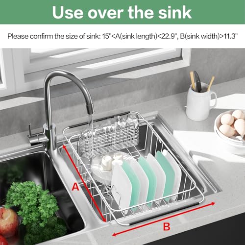 Large Dish Drainer Rack in Sink Adjustable (Medium - 14.96×11.02×5.35 Inches)