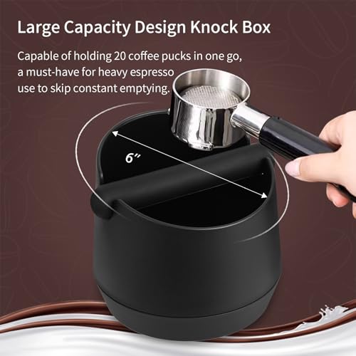 Knock Box 6 Inch Extra Large Capacity Design Espresso Knock Box Shock (6 Inch Espresso Knock Box)