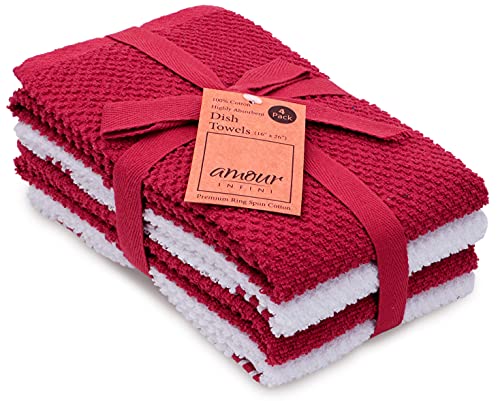 Kitchen Towels Pack of 4 (Red Stripes / 16" x 26" - 4 pack)