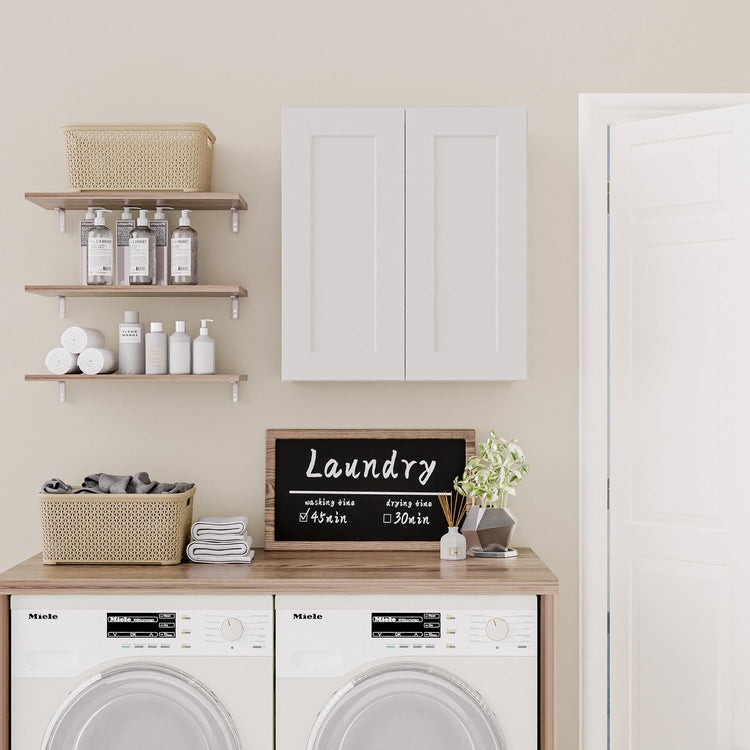 Solid Wood Laundry Room Wall Cabinets (White / 27"W*12"D*30"H)