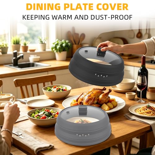 Microwave Splatter Cover Glass Cover Guard Lid with Collapsible Silicone for Food Pot Plate Cover 10.8 inch Black (BLACK / 10.8 inch)