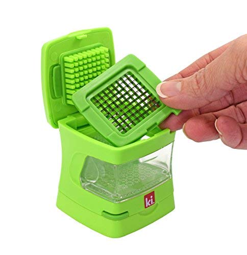 Garlic-A-Peel Garlic Press, Crusher, Cutter, Mincer, and Storage Container - Includes Silicone Garlic Peeler - Easy to Clean - Stainless Steel Blades – (Green), standard (Standard / Green)