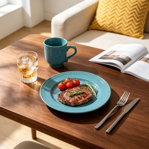 HomeVSS 16 PC Pearl Dots Stoneware Dinnerware Set (Turquoise)