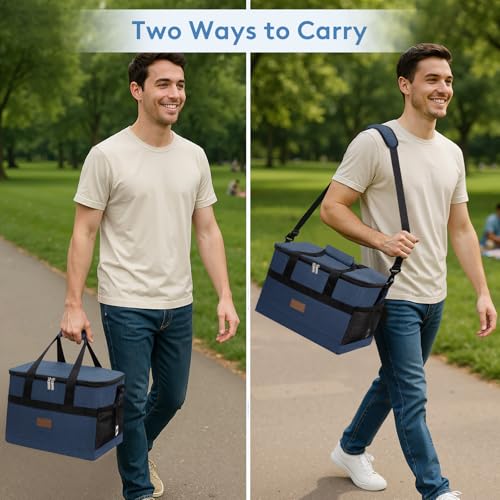 Cooler Bag 50 Cans Collapsible and Insulated Large Lunch Bag Leakproof Soft Cooler Portable for Camping (50-Can(30L) / Dark Blue)