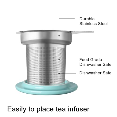Sweejar Porcelain Tea Infuser Mug with Lid (Turquoise / Tea Cup(20 Fl Oz))