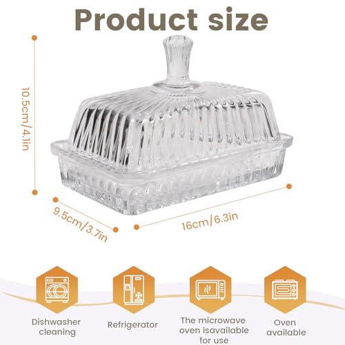 Modern Fancy Clear Glass Vintage Butter Dish with Lid for Countertop (Clear-3 / Amber/Clear)