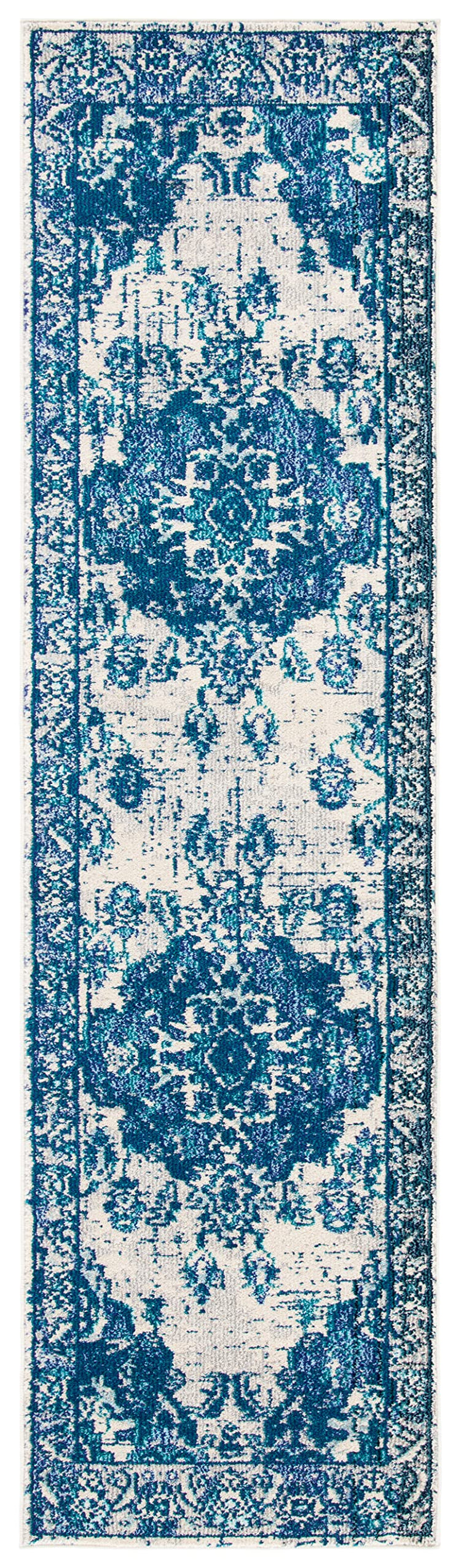Monaco Collection Runner Rug (2'2" x 6' (Rectangular) / Ivory/Blue)