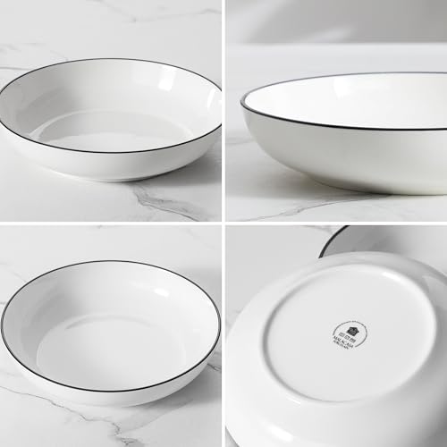 10" Large Pasta Bowls (Ivory White (Black Rim) / 56 Oz (4 Piece))