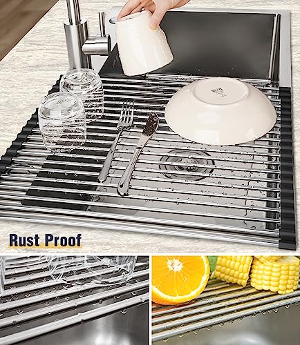 Roll Up Dish Drying Rack Over Sink (Black / 21 x 15.5 in)