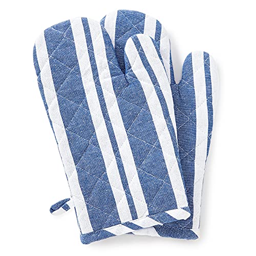 Oven Mitts Heat Resistant Kitchen Gloves (Oven Gloves / Franca Blue Stripes)