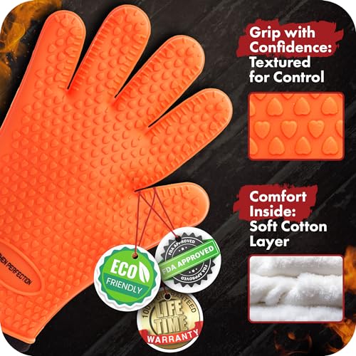Silicone Smoker BBQ Gloves (Orange Flame / One Size Fits Most)