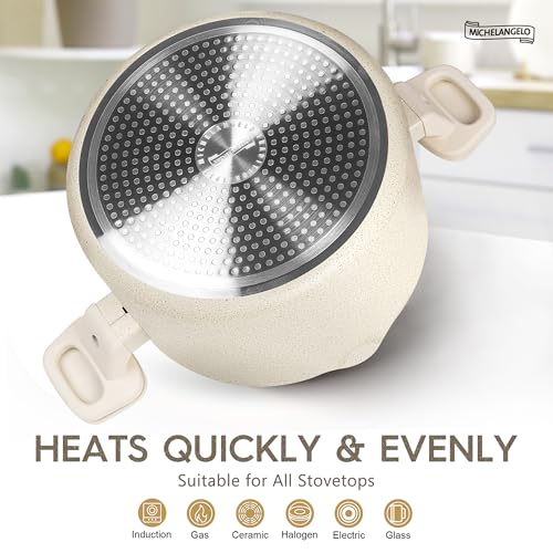 6 Quart Granite Nonstick Cooking Pot with Strainer Lid (White / 6.3 Quarts)