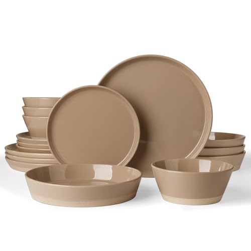 Saturn Stoneware Dinnerware Set with Pasta Bowl (Cinnamon Brown / 16)