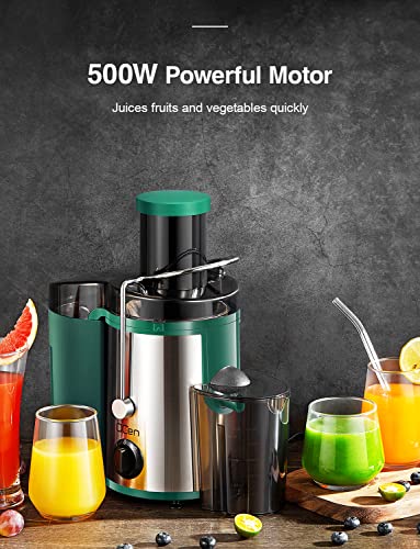 Juicer Machine 500W Centrifugal Juicer with Extra Wide Feed Chute (500W / Green)