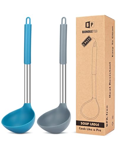Silicone Soup Ladle Spoon Kitchen Utensils (GREY-BLUE)