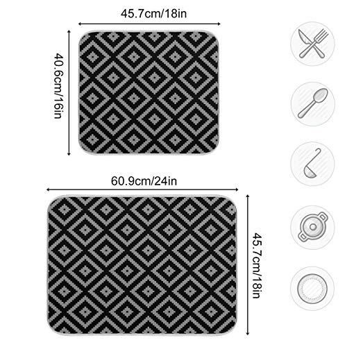 Super Absorbent Dish Drying Mat (Black Moroccan Rhombus Plaid / 18" x 24")