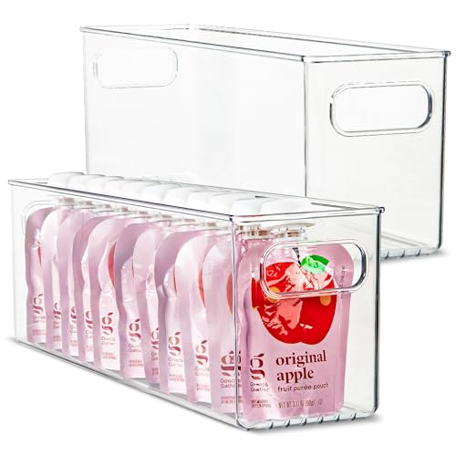 Plastic Food Storage 2 Pack Clear Container Bin with Handles for Organizing Kitchen (16x4x5)