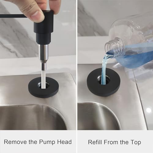 Matte Black All Brass Soap Dispenser for Kitchen Sink Countertop Sink Soap Dispenser 17 OZ Bottle Built in Refill from The Top with Long Spout (Matte Black)