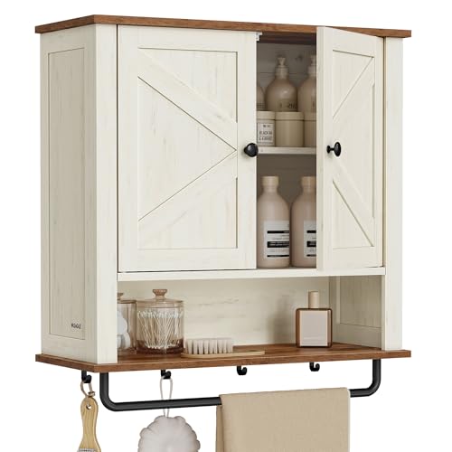 Bathroom Cabinet with Towel Bar (Rustic White / 2Doors(28.7"H))