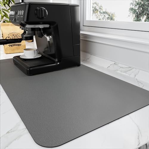 Coffee Mat Absorbent Hide Stain Rubber Backed Dish Drying Mat for Kitchen Counter (Dark Gray / 17" x 31.5")