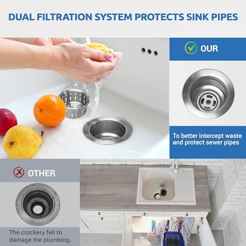 Kitchen Sink Drain Assembly with Removable Deep Basket Strainer (Brushed)