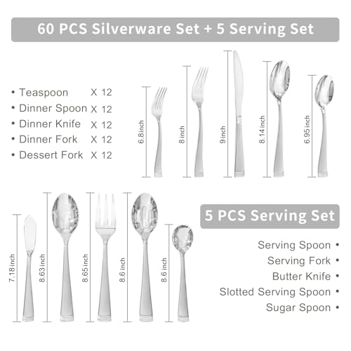 65 Piece Flatware Set (65-Piece / Matte Silver)